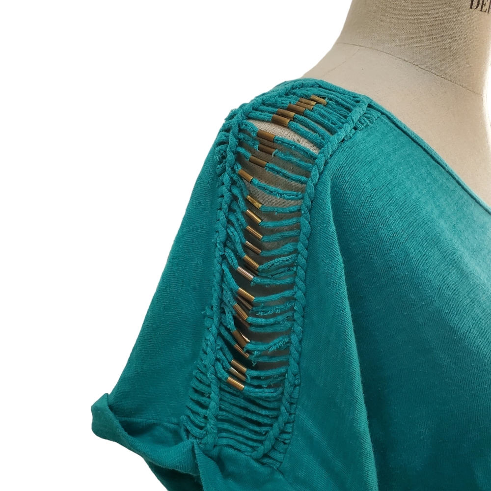 Rafaella Weekend Women's Green Top With Brass Shoulder Enhancements Size‎ L - Picture 5 of 8
